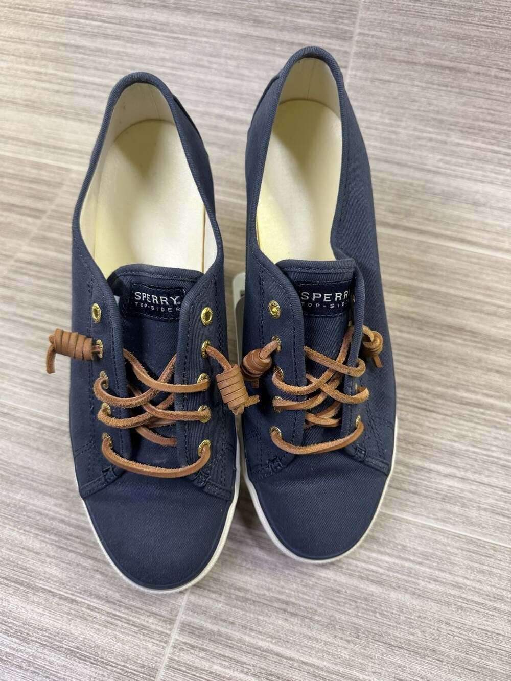 Sperry Top Sider Seacoast Canvas Sneaker Size 8.5M Navy Blue Leather Laces